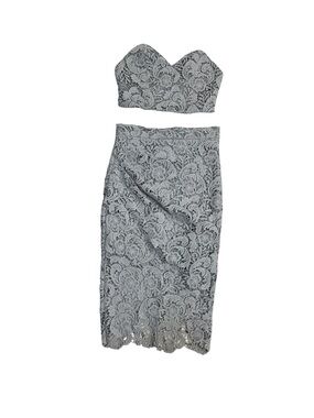 Showpo Gray Lace Two Piece Set Size 6 US Strapless Sweetheart Top Midi Skirt